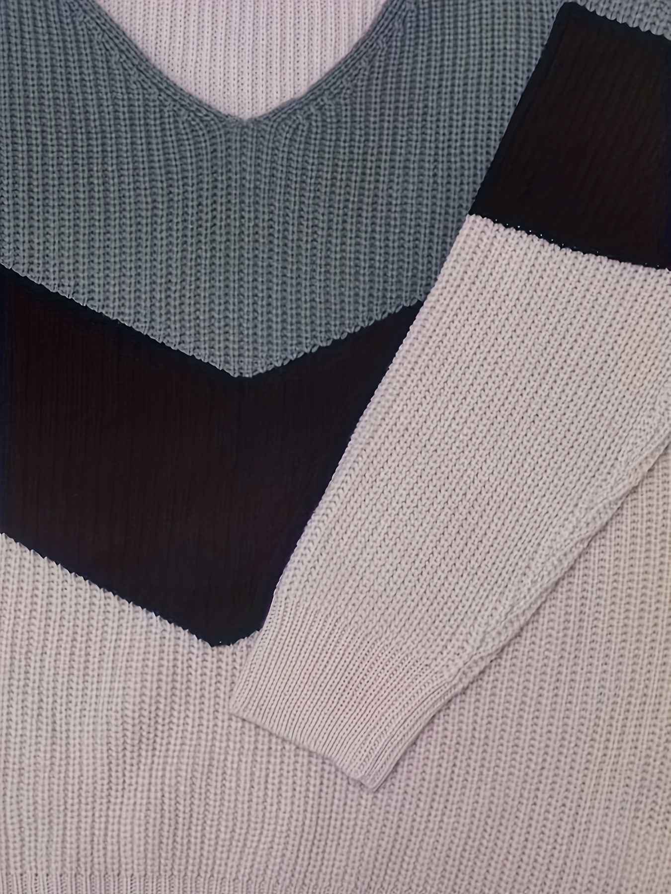 Colorblock V Neck Sweater