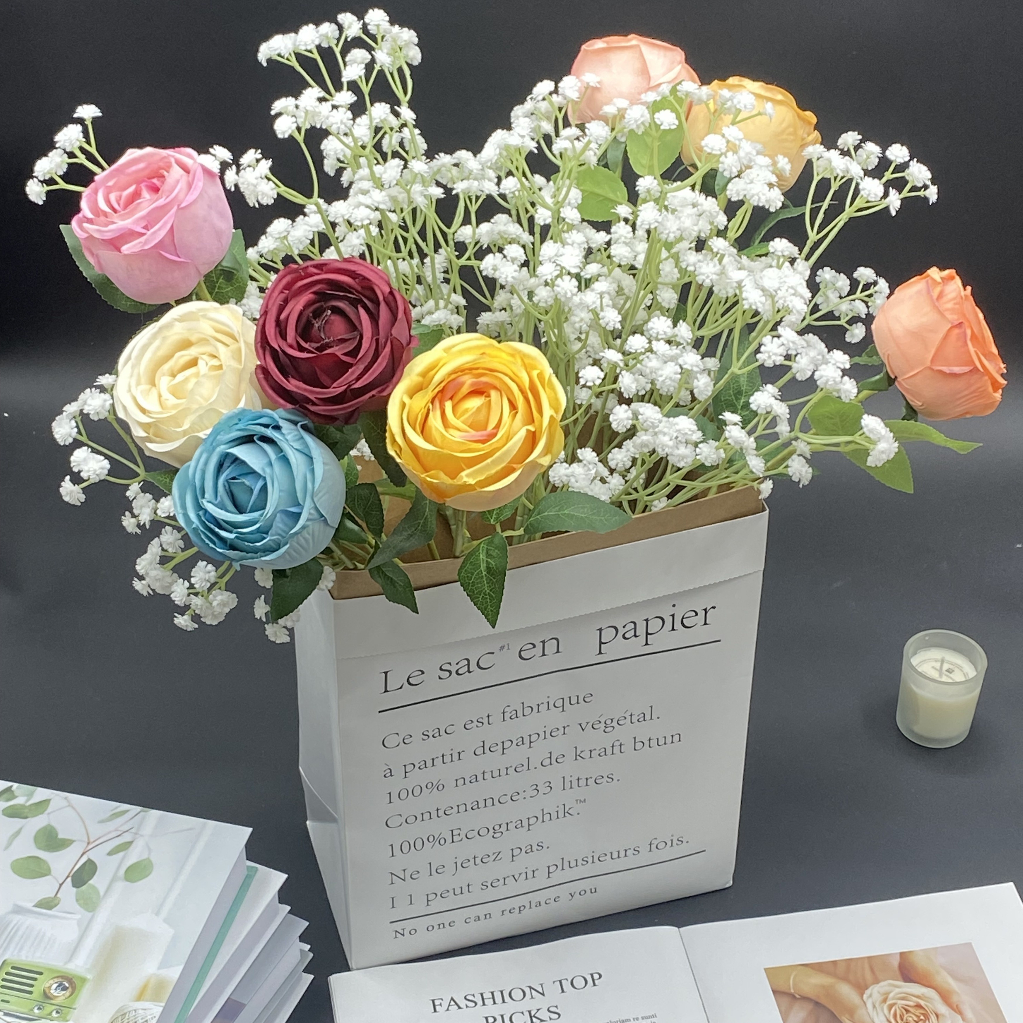 Birthday flower box, artifical roses - Happy birthday topper