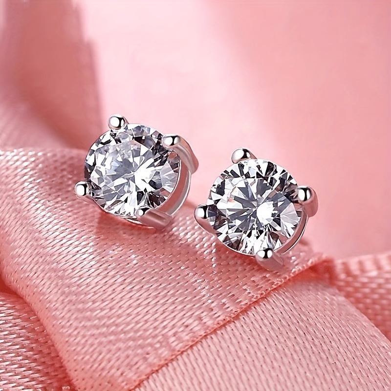 Sparkling Four Claw Zircon Inlaid Single Stone Stud Earrings 5mm Alloy Elegant And Minimal Style Earrings Jewelry 5mm