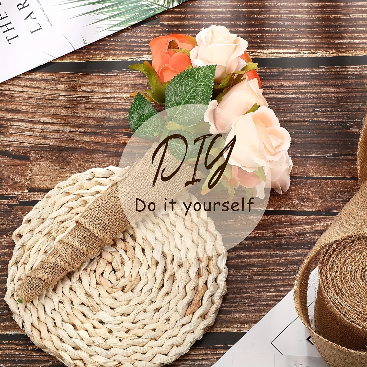 Burlap Wired Edge Ribbon 11 Yards Long Widel natural solid - Temu