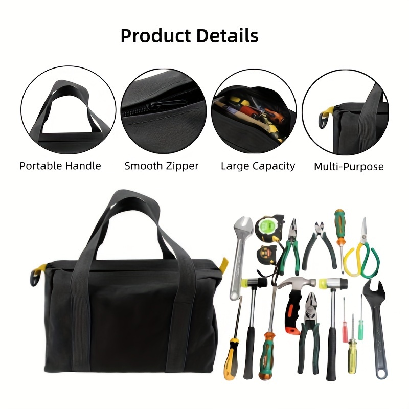 1pc Grand Sac À Outils À Grande Ouverture, Sac À Outils En Toile, Sac De  Rangement