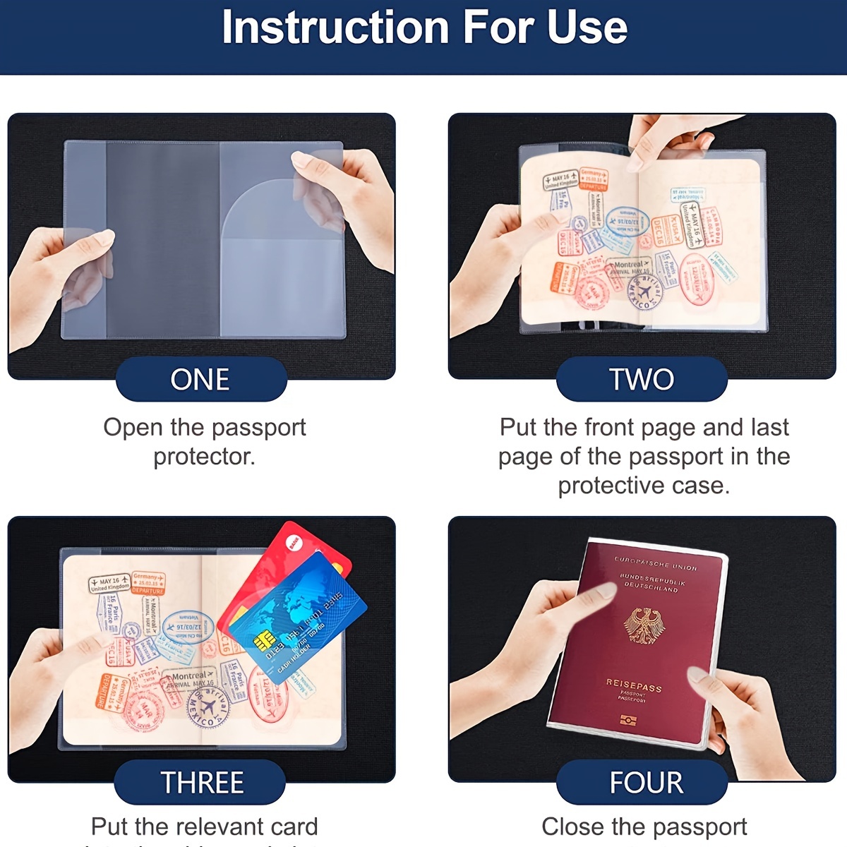 1pc Vacation Style Transparent PVC Passport Holder - Water-Resistant, Stain & Fade Resistant, Open Closure Passport Cover with PVC Lining - Travel Document Organizer