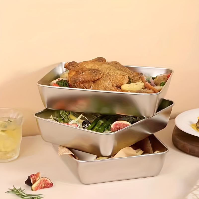 Thicken Stainless Steel Storage Tray With Lid Rectangle Food Plate