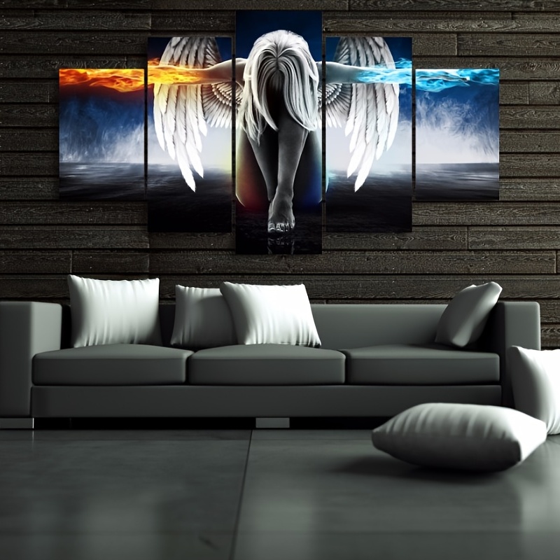 Hd Fire Water Angel Magic Wings Canvas Paintings Stunning - Temu