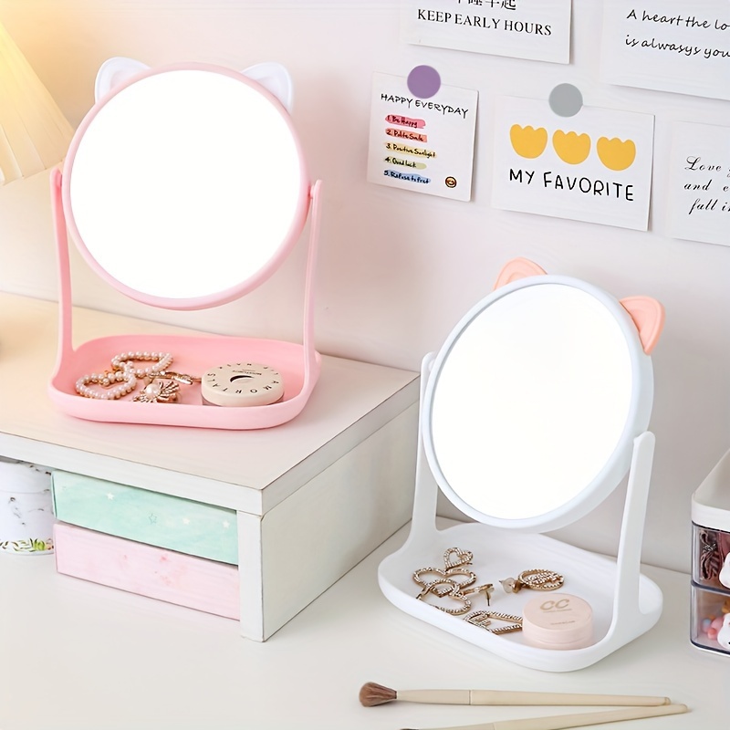 Pink Makeup Organizer with Mirror for Girl Heart Shape Cosmetic