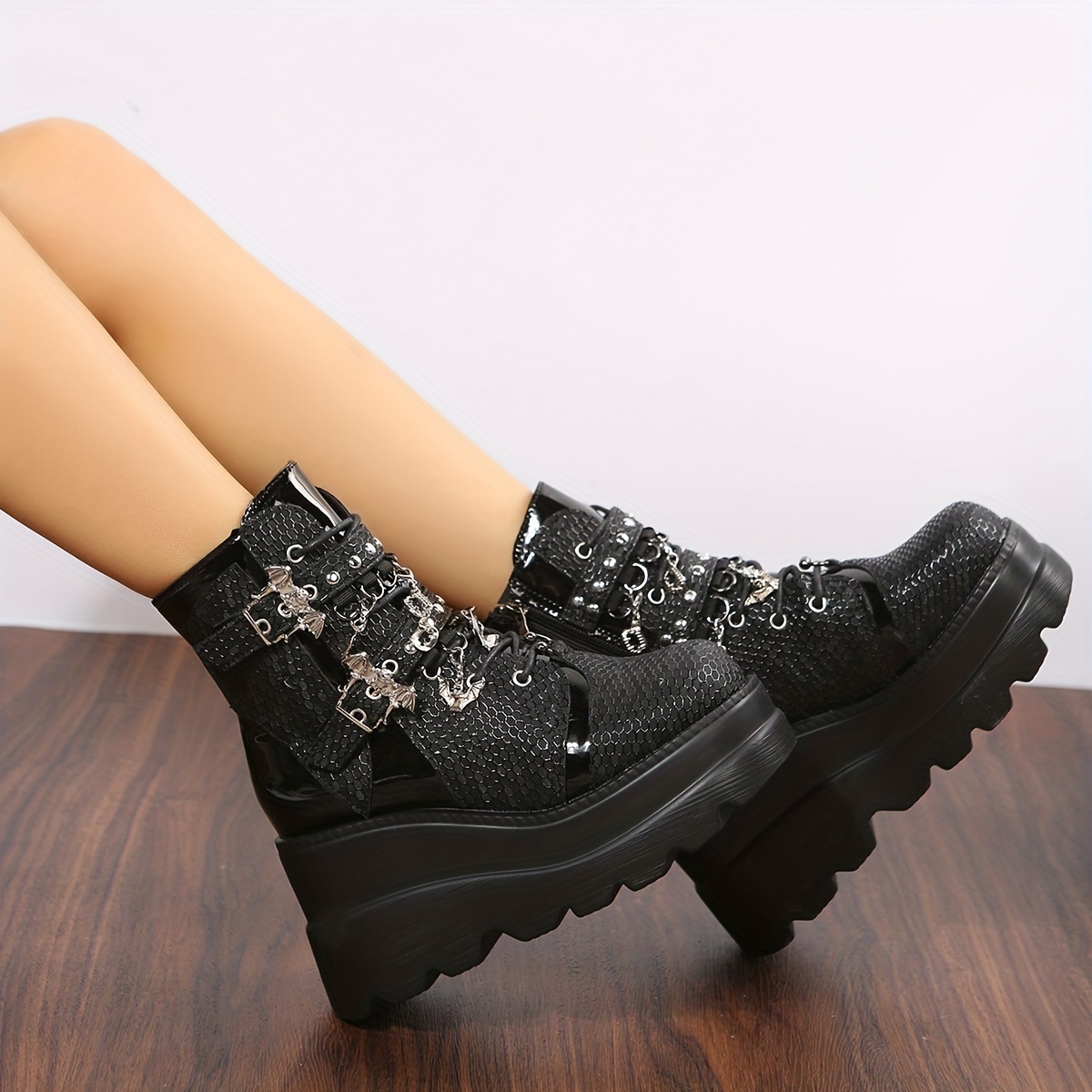 Erocalli Platform Goth Boots for Women Lace up Wedges