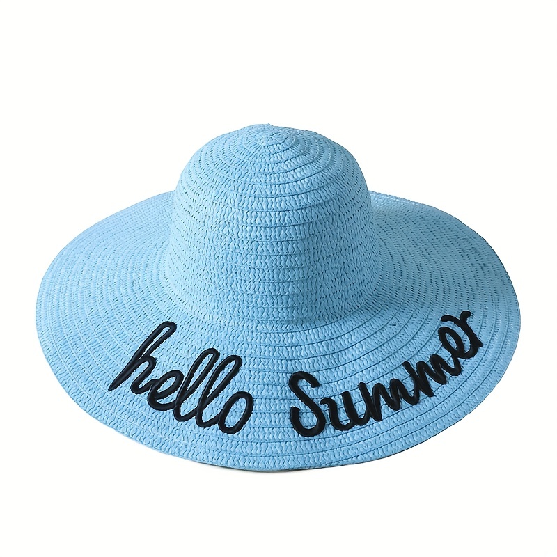 Vintage Summer Sun Hat Embroidered Beach Floppy Straw Hat