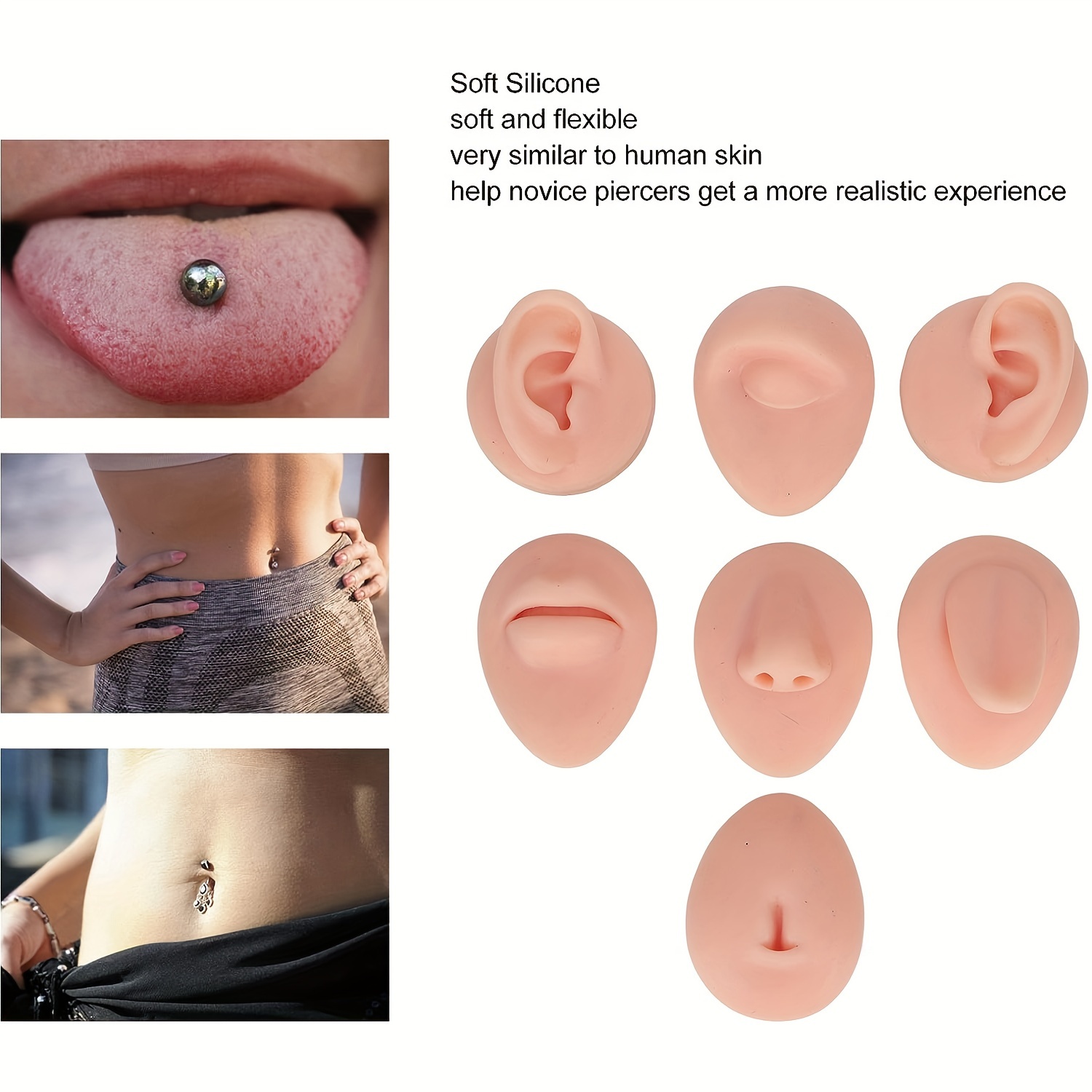 Soft Silicone Flexible Model Body Part Displays Set for Piercings - Sold  Each 