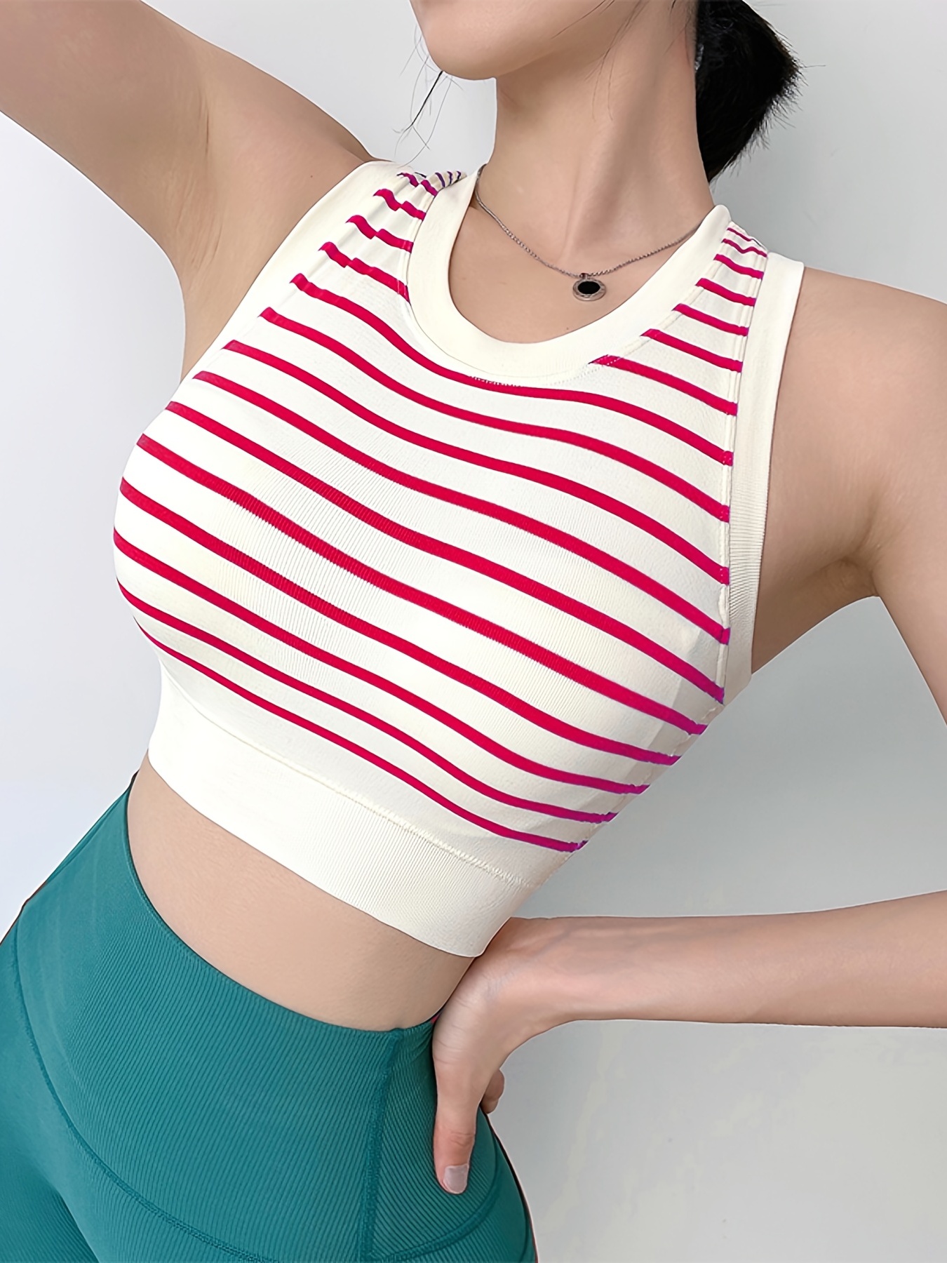 Women's Activewear: Stylish Striped Racer Back Cropped Tank - Temu