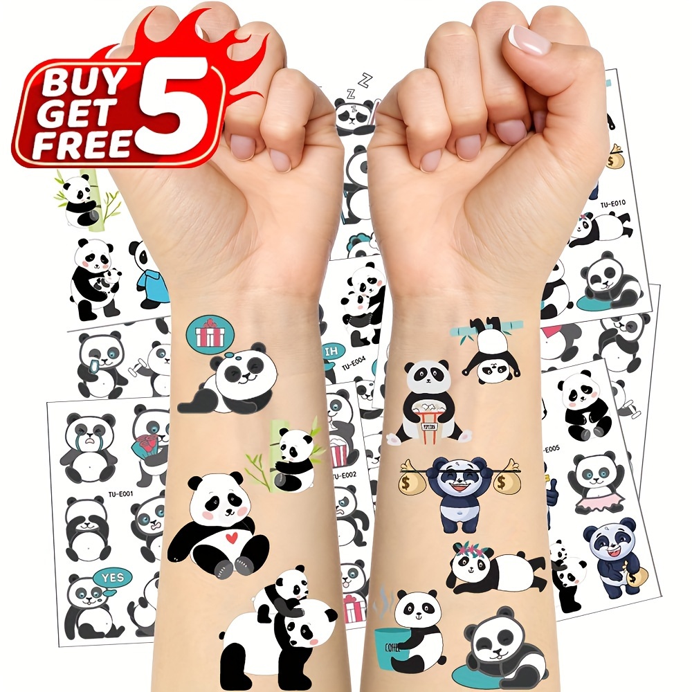 

10 Pcs Temporary Tattoo Stickers Of Panda, Waterproof And Sweatproof, Christmas, Birthday Party Favor Decoration Stickers
