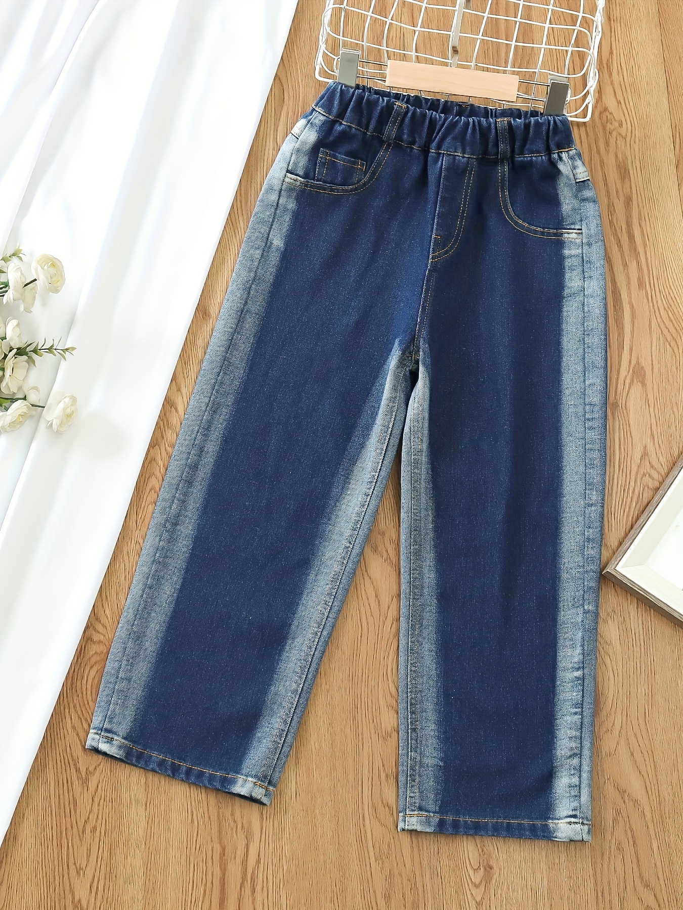 Fashion Girls Bell-bottom Jeans Stitching Leopard Design Flare Leg Pants