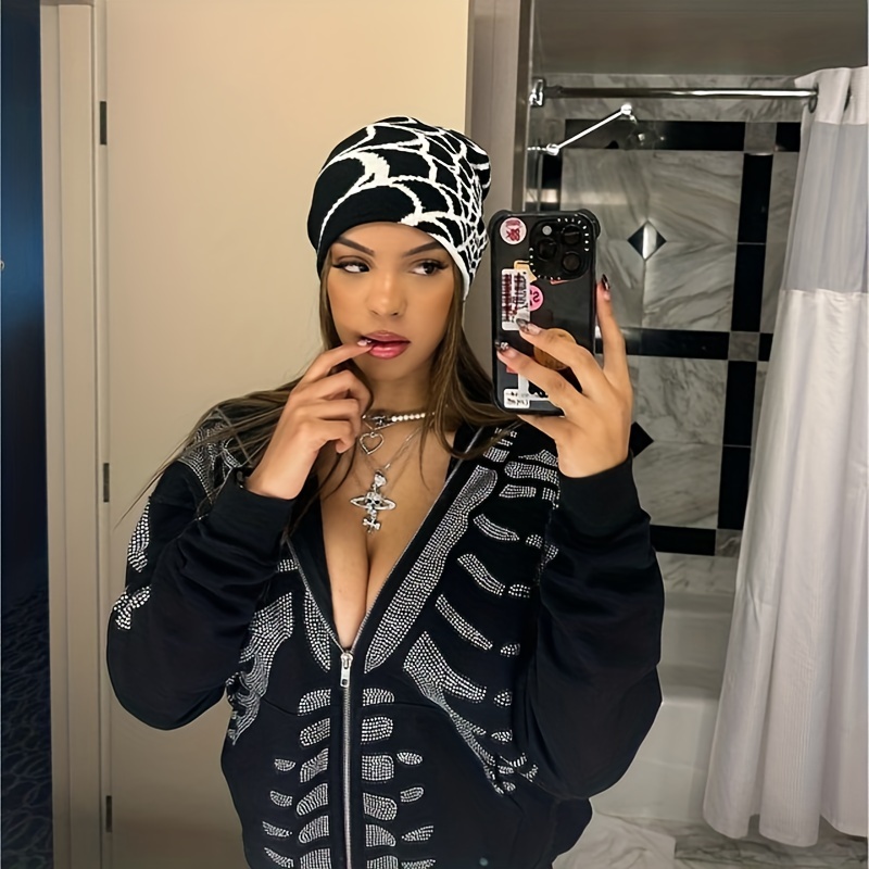 Spider Pattern Knitted Winter Hat - Halloween Gift