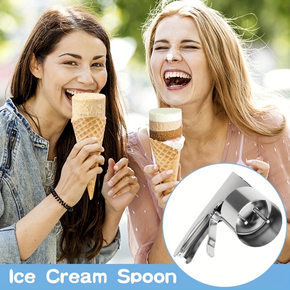 Ice Cream Scoop Stainless Steel,Cylinder Ice Cream Scoop,Old Time Ice Cream Scooper with Spring-Powered Trigger, Big Volume Scoop,Ice Cream