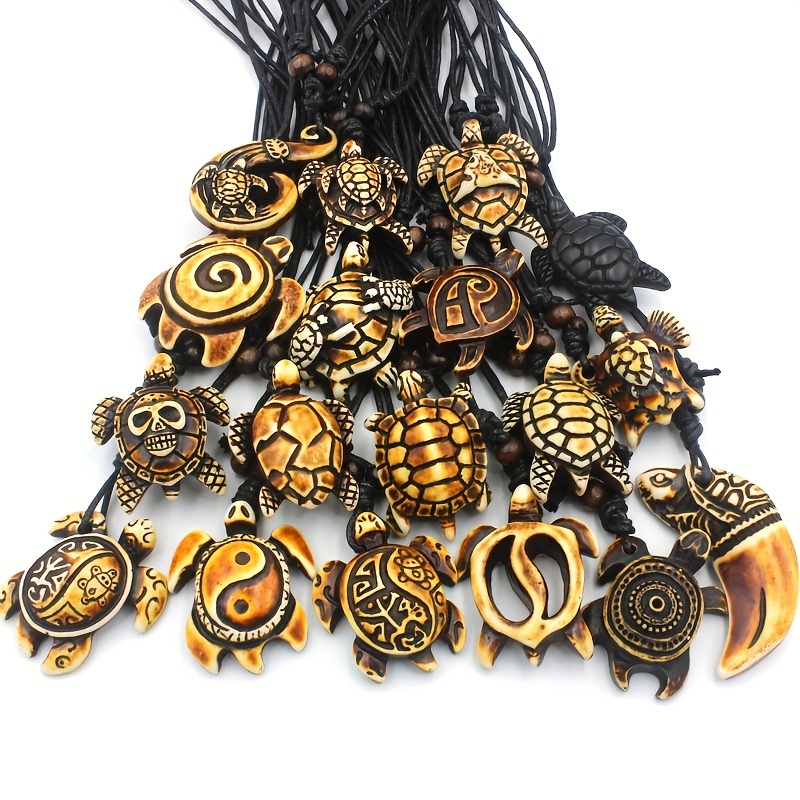 TEMU 12pcs Men's Mixed Carved Sea Turtles Pendant Necklaces, Vintage Turtle Jewelry, Couple Necklace Christmas Gift