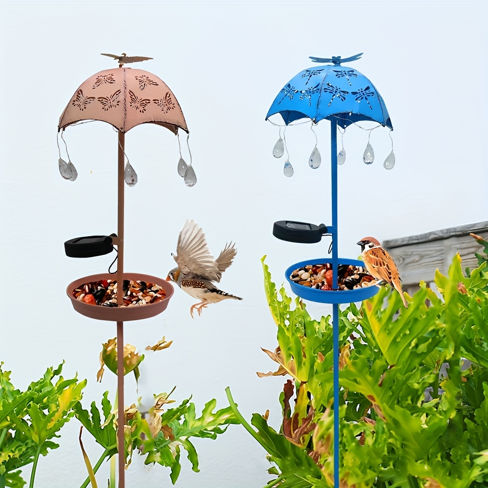 HEIBINPatelai Mangeoire à oiseaux solaire à suspendre à l'extérieur  Mangeoire à oiseaux décorative en métal avec lumière solaire à changement  de couleur et carillon éolien à tube lumineu 