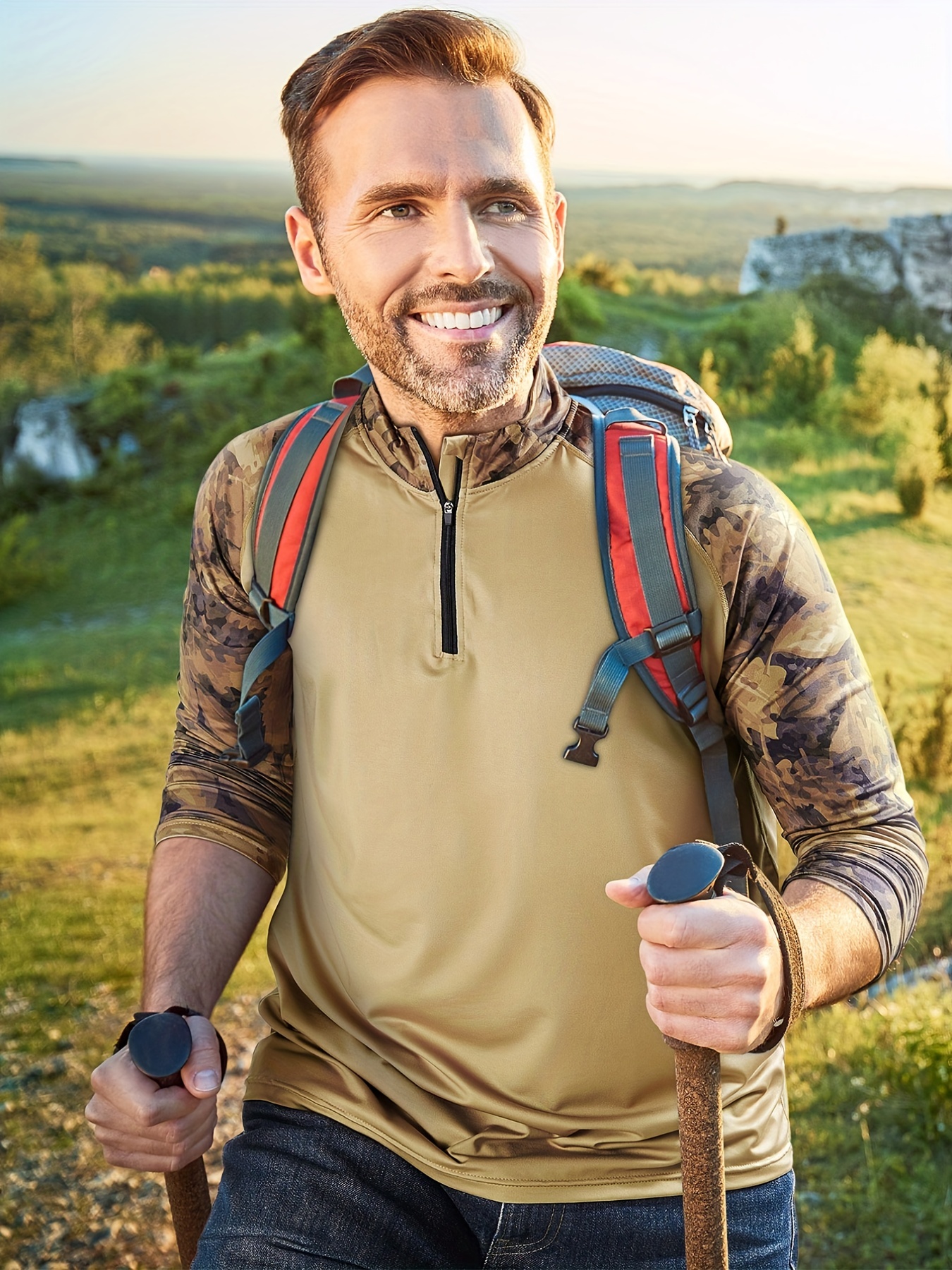 Men's Running Hiking Shirts 1/4 Zip Upf 50+ Sun Protection - Temu