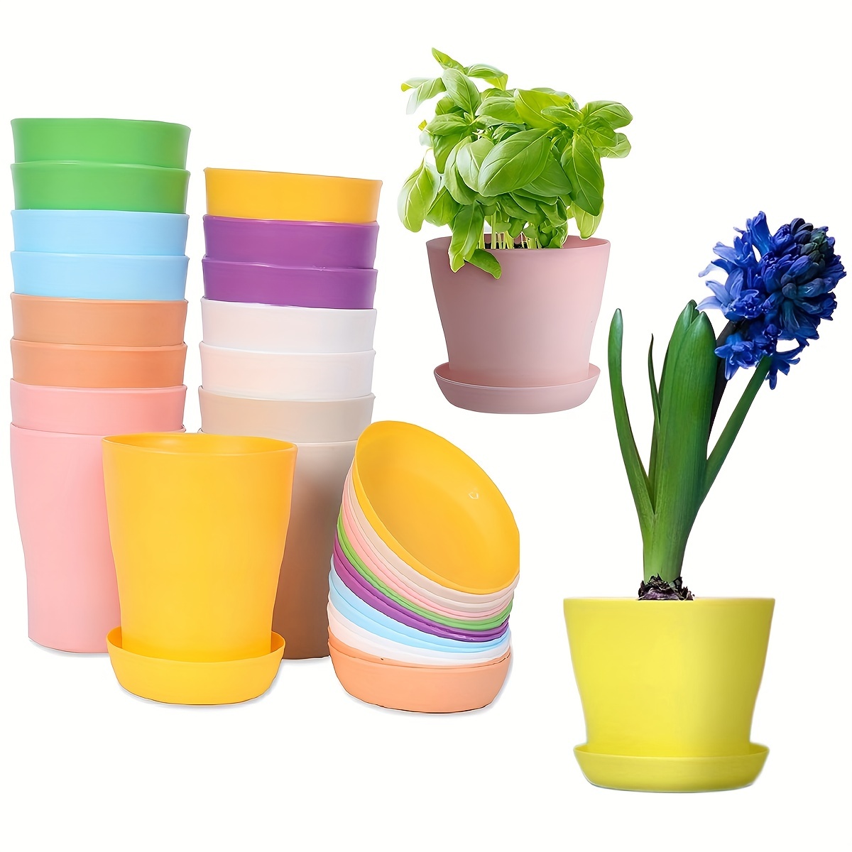 

16pcs, Plastic Planters Indoor Flower Plant Pots, Mini Flower Seedlings Nursery Pot/planter/flower Pot With Pallet, Modern Decorative Gardening Containers (8 Colors)