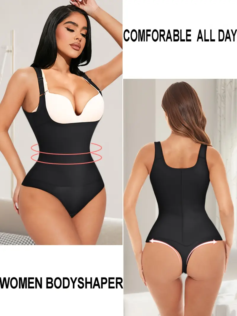 Solid Shaping Cami Bodysuit Tummy Control Open Bust Thong - Temu