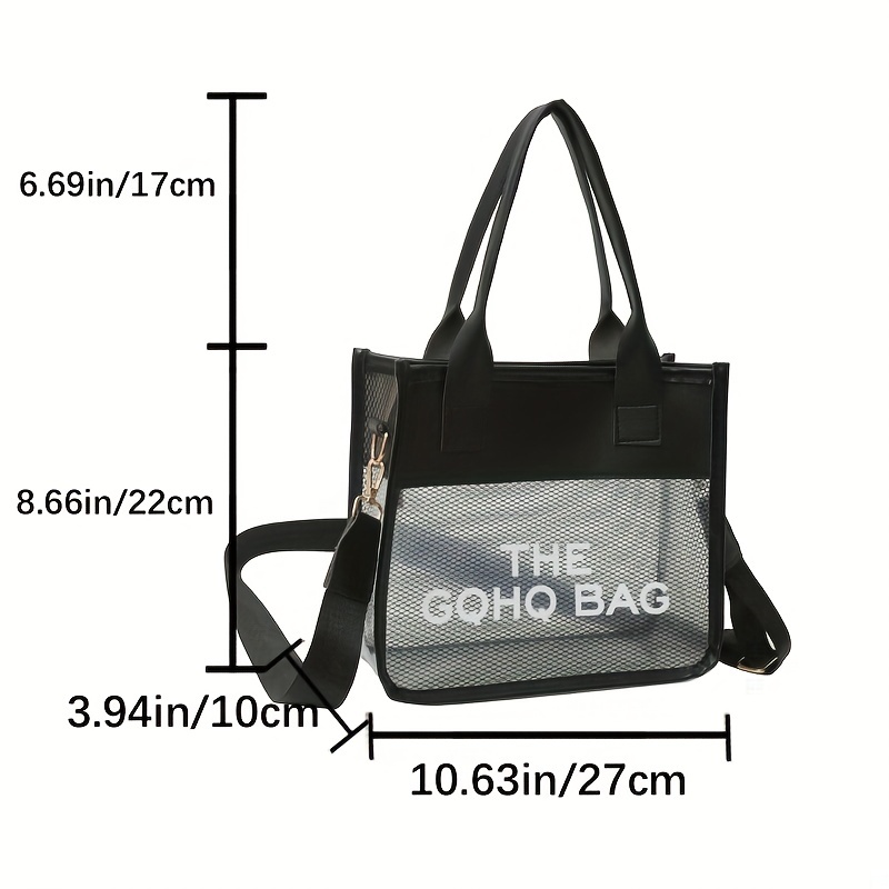 Transparent Mesh Tote Bag For Women, Letter Print Crossbody Bag, Trendy Pvc  Jelly Handbag For Travel Beach, Office Work, Shopping - Temu