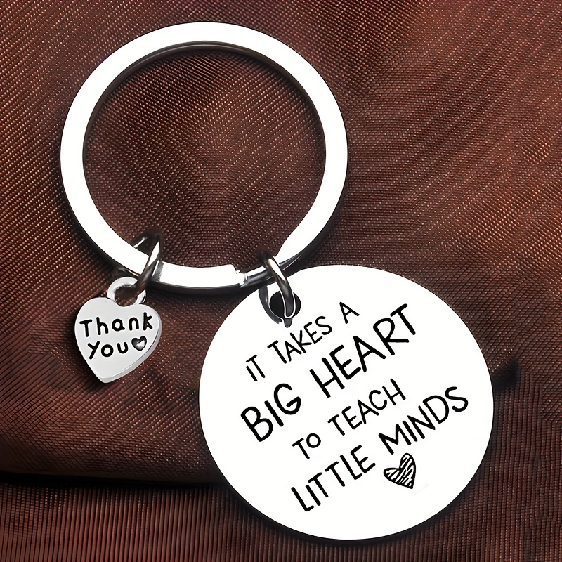 1pc Stylish Stainless Steel Keychain With "it Takes A Big Heart To Teach " Engraving And Heart Charm - Ideal Teacher Appreciation Or Graduation Gift
