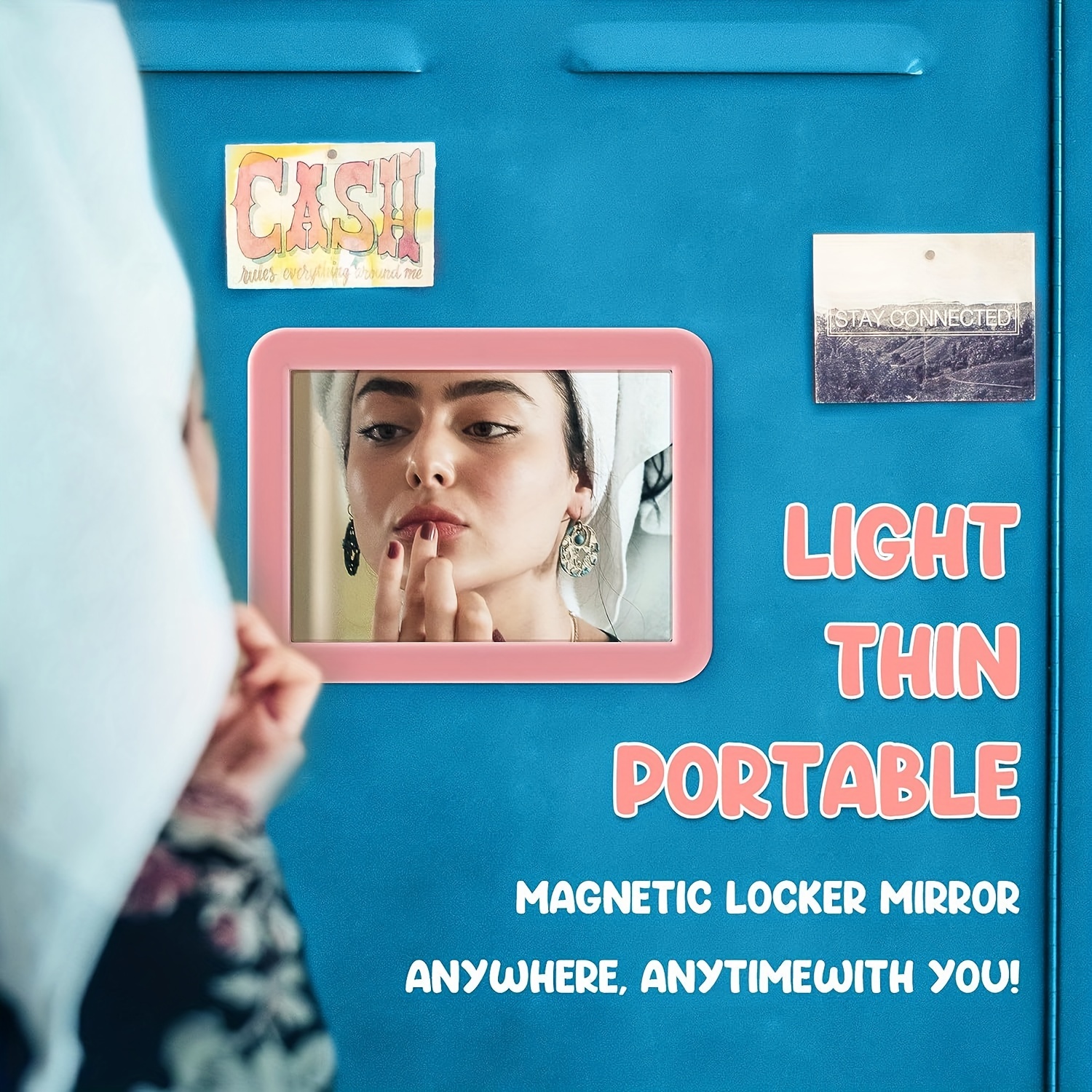 Magnetic Locker Mirror for School, Gym Locker, Refrigerator or Office Cabinet 5 x 7 Blue & Green