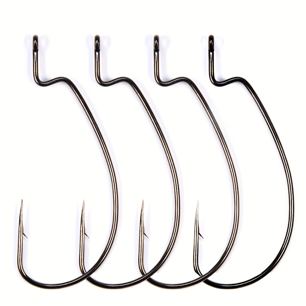 8# 4/0# Thin Wire Offset Ewg Worm Hook Big Rings Carbon - Temu