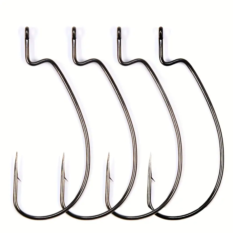 8# 4/0# Thin Wire Offset Ewg Worm Hook With Big Rings Carbon - Temu