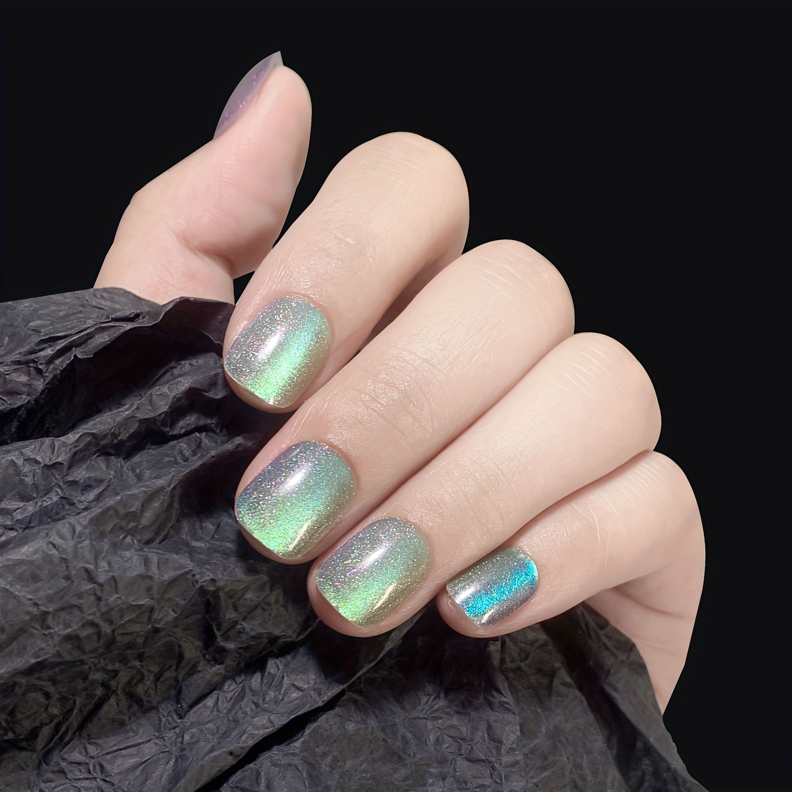 Glitter French Tip Nails Mint Green Ombre Press Nails - Temu