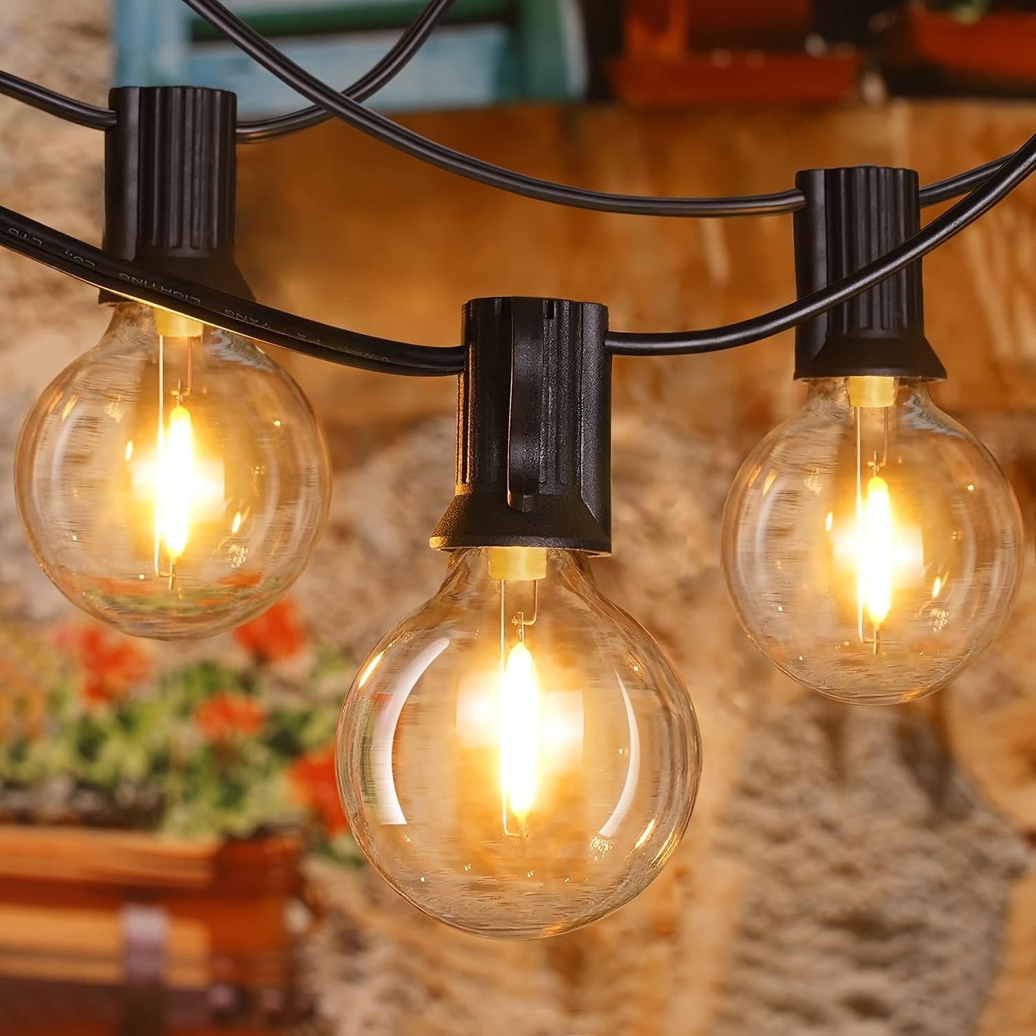 Guirnalda de 20 bombillas colgantes de 14 pies con pilas, 100 luces LED,  luces comerciales vintage para exteriores, decoración de interiores y