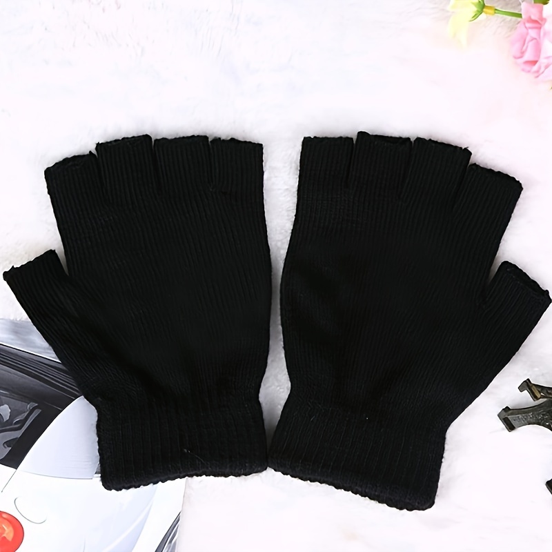 1Pair Black Half Finger Fingerless Gloves for Women and Men Wool Knit Wrist  Cotton Gloves Winter Warm Workout Gloves