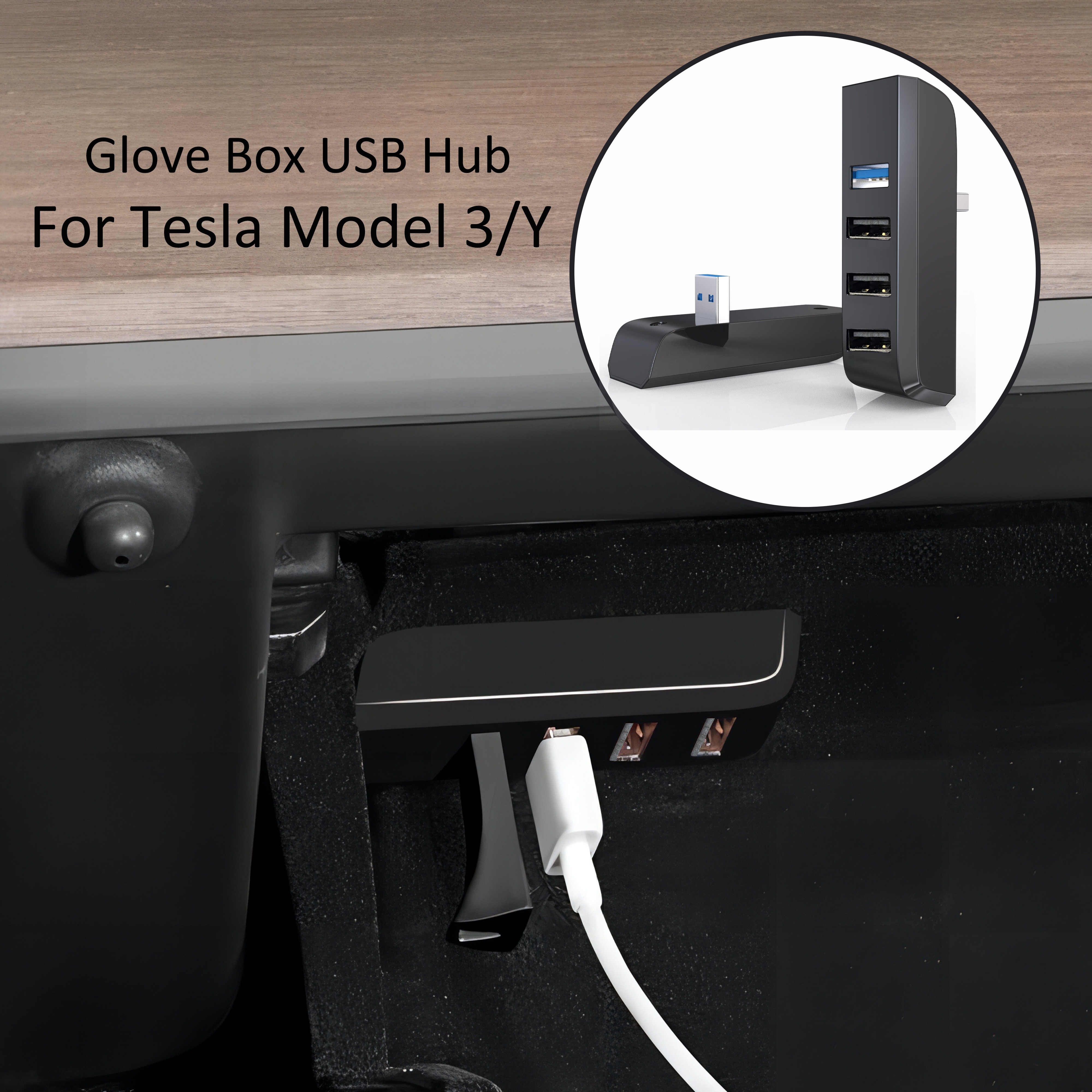 NNET Tesla Center Console USB Charging Cable Organizer, USB Hub for Tesla  Model 3 and Model Y 2017-2021 2022 Charging Data Cable Hole Hub Storage