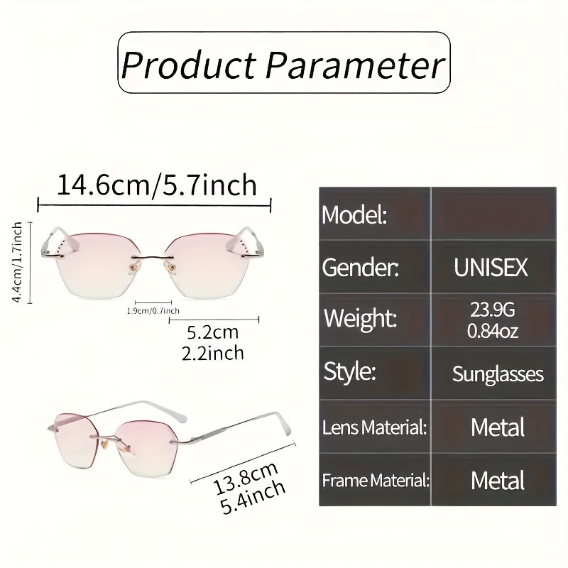 1pc Mens Trendy Rimless Glasses Unisex Casual Pc Material Cool