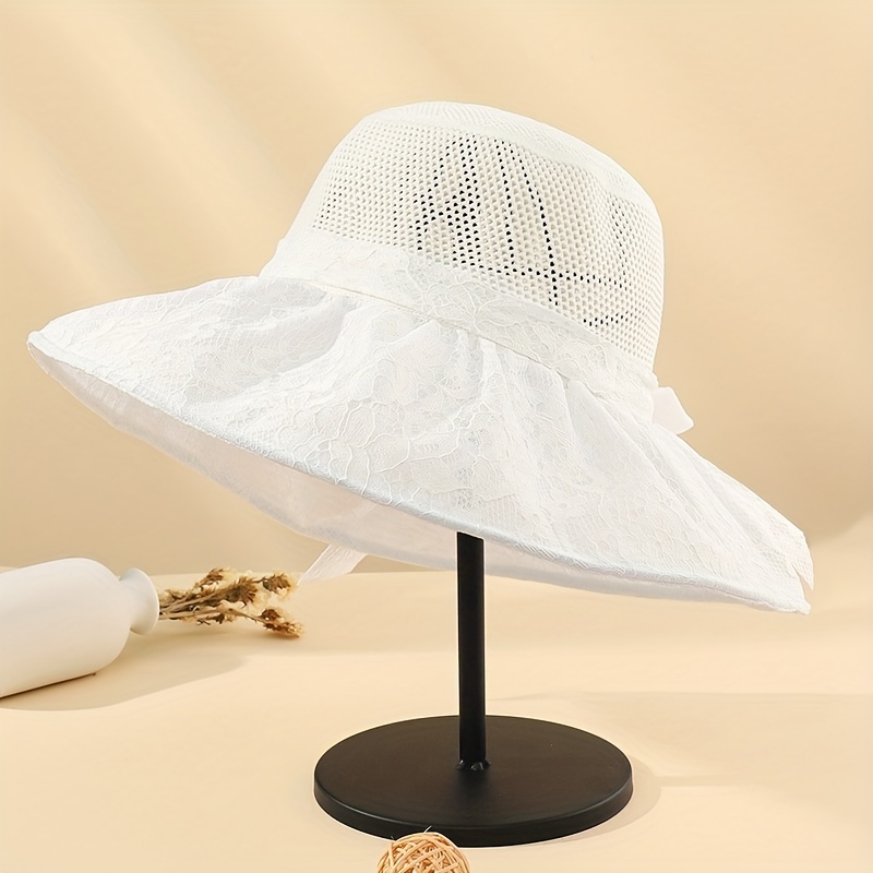 Wide Brim Sunscreen Bucket Hat Lace Uv Protection Basin Hat - Temu