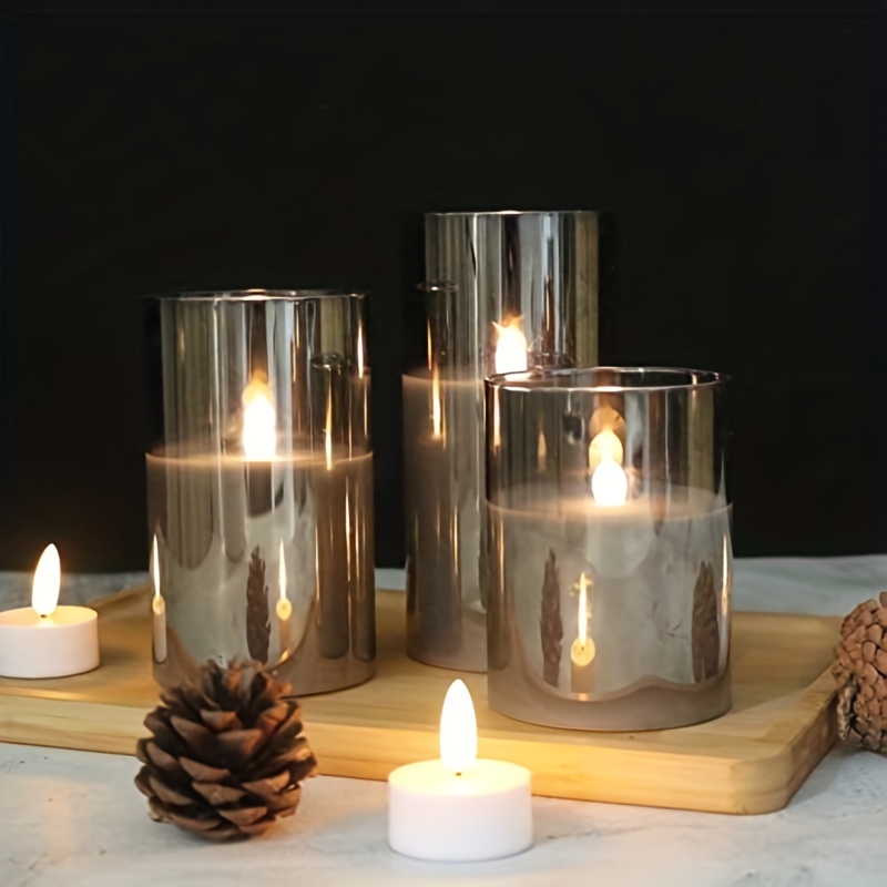 3 pièces noir / blanc bougies led avec flamme vacillante, batterie sans  flamme Halloween Décor de tombe Bougies votives d'église
