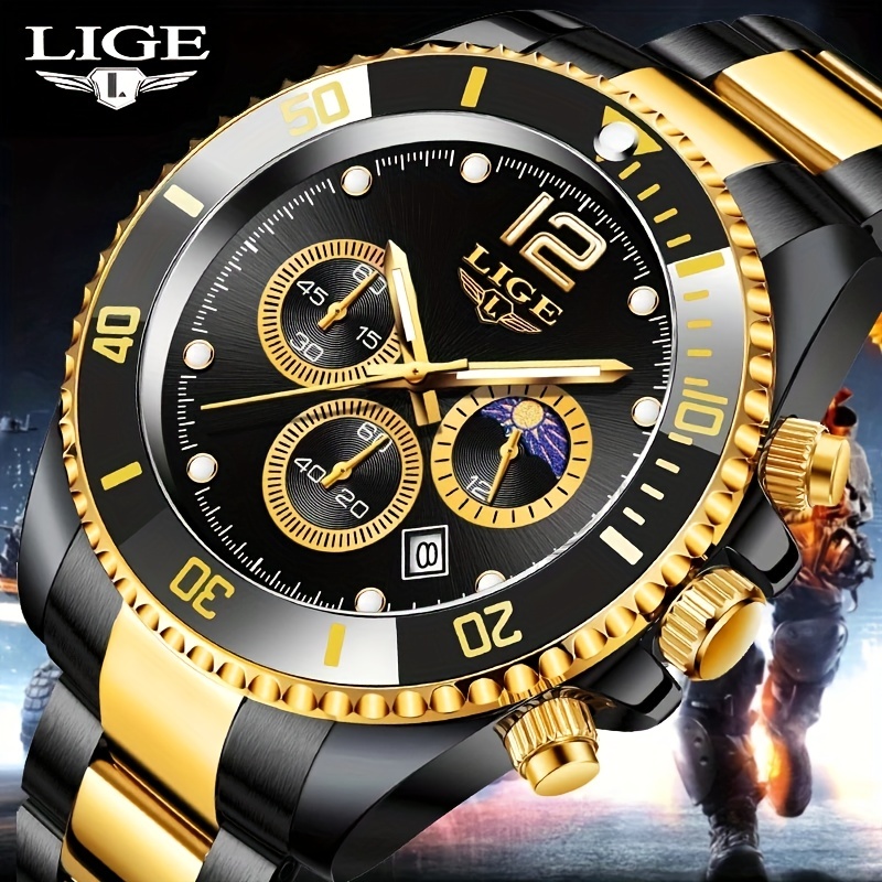Comprar Relojes LIGE para hombre, relojes deportivos grandes de