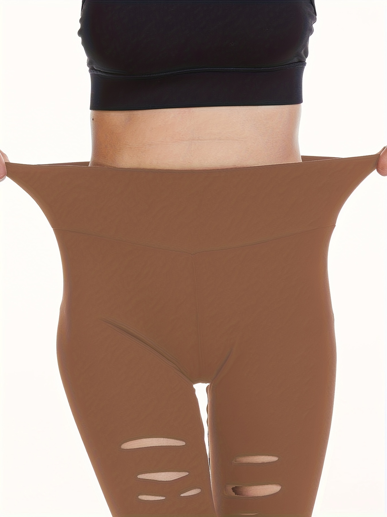 ALO Yoga High Waisted Ripped Warrior Leggings Women's - Large - Light Tan/ Brown