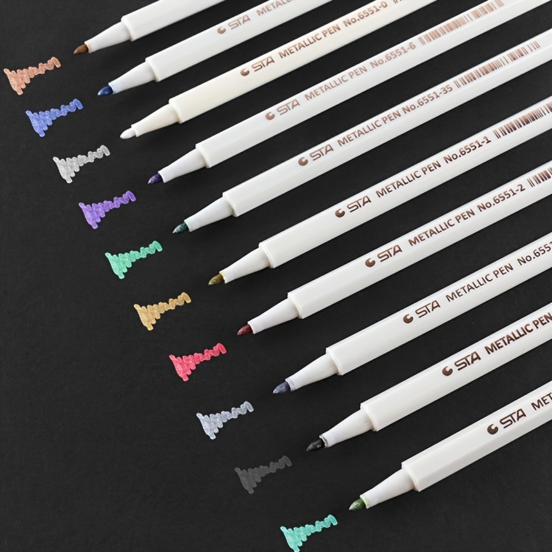 STA 6551 10 Colors Metallic Marker Pens Fine Tip for DIY Photo Album, Scrapbooking,Card Marking