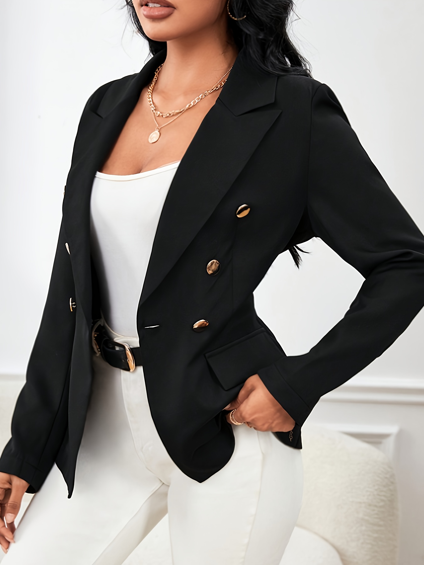 Solid Single Breasted Jacket Elegant Long Sleeve Jacket Fall - Temu
