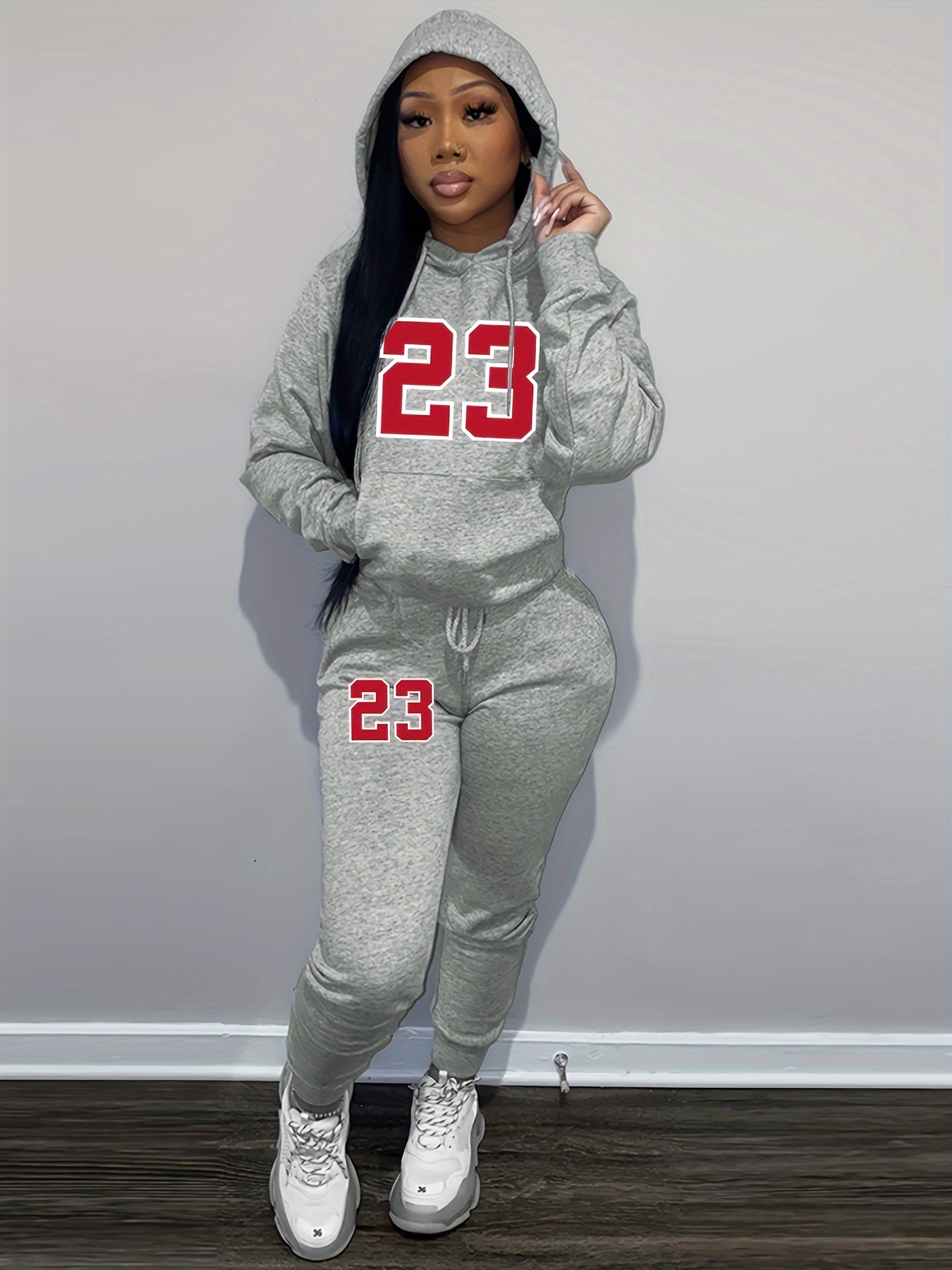2 Piece Workout Outfits for Women Men Casual Solid Color Long Sleeve Hoodie  Sweatshirt and Sweatpants Set Sweatsuit 