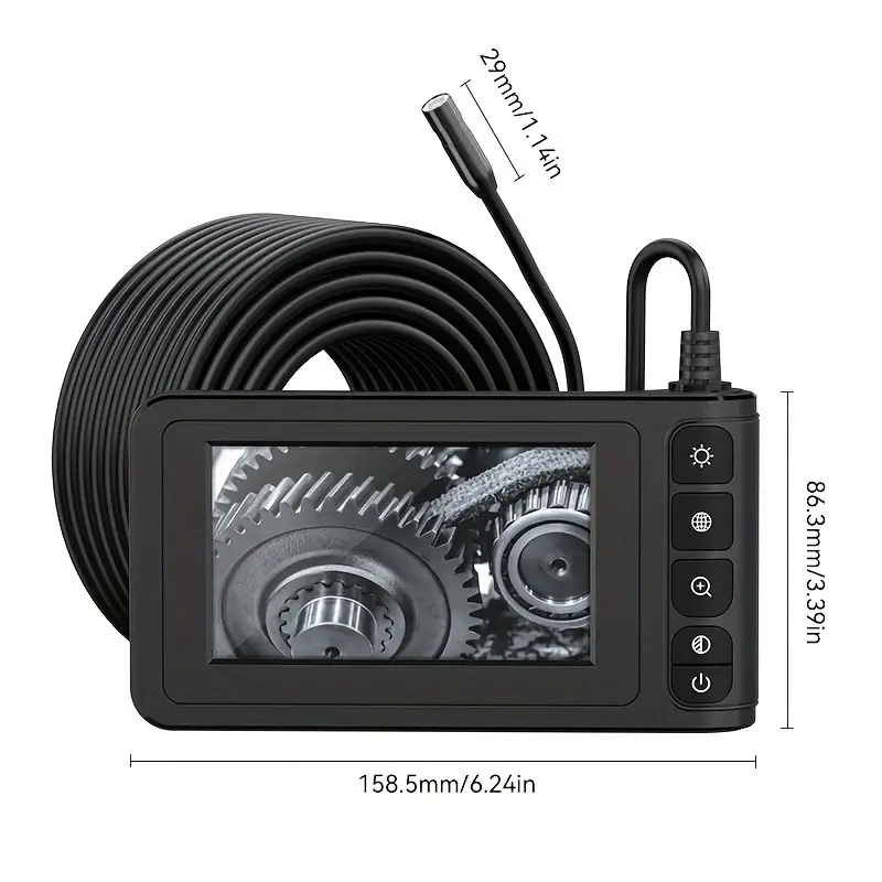 Borescope Inspection Camera 8mm Industrial Endoscope Camera 4.3 Inch HD  Screen 1080P Snake Camera with LED Lights, Semi Rigid Cable for Auto,  Engine