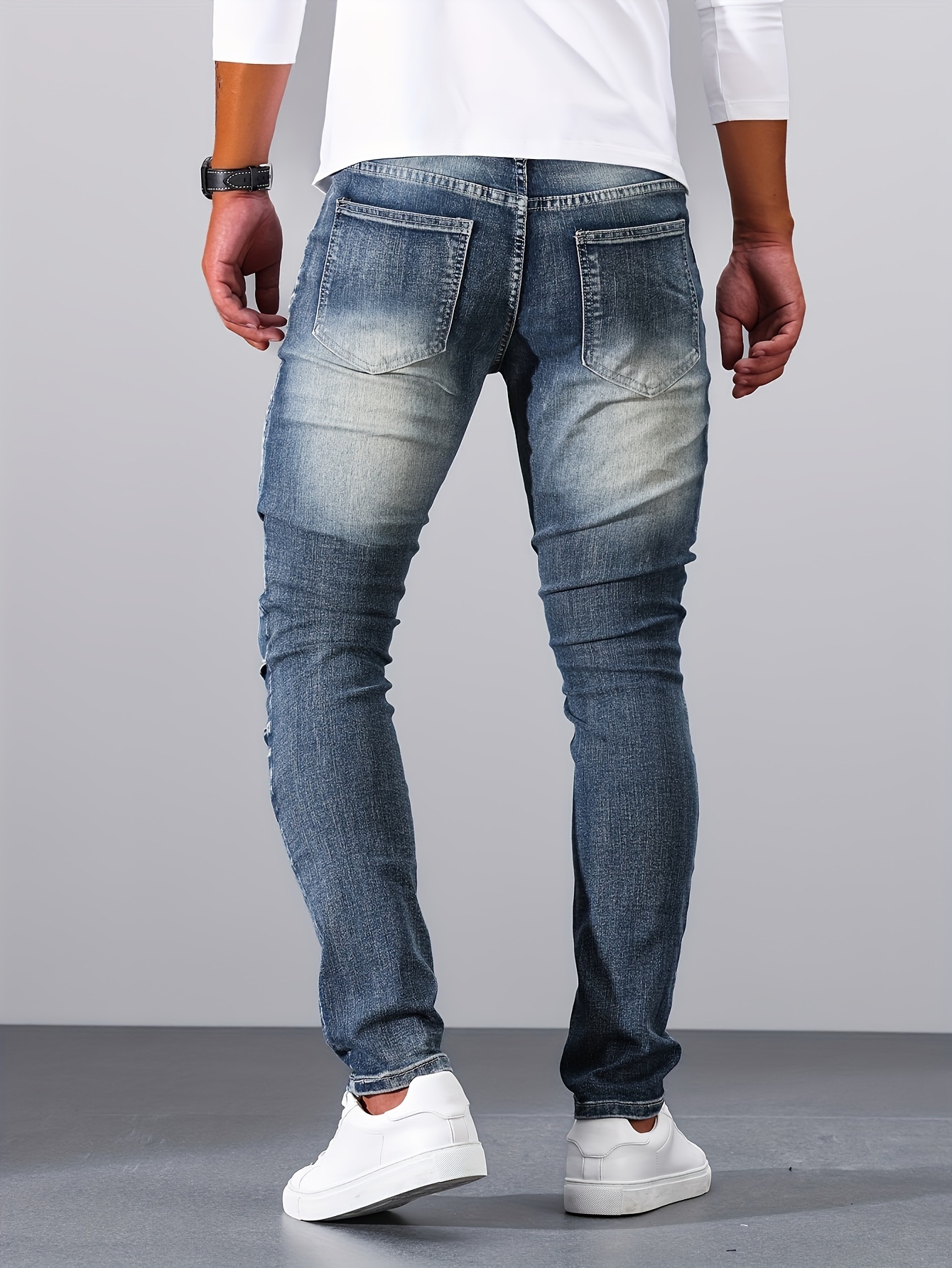 Men's Casual Skinny Biker Jeans Street Style Chic Medium - Temu
