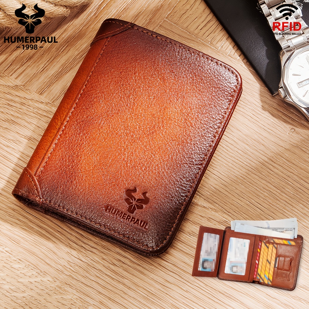 Rfid Blocking Slim Trifold Genuine Leather Simple Front Pocket Wallet Men's  Luxury Business Wallet Thin Gift - Temu