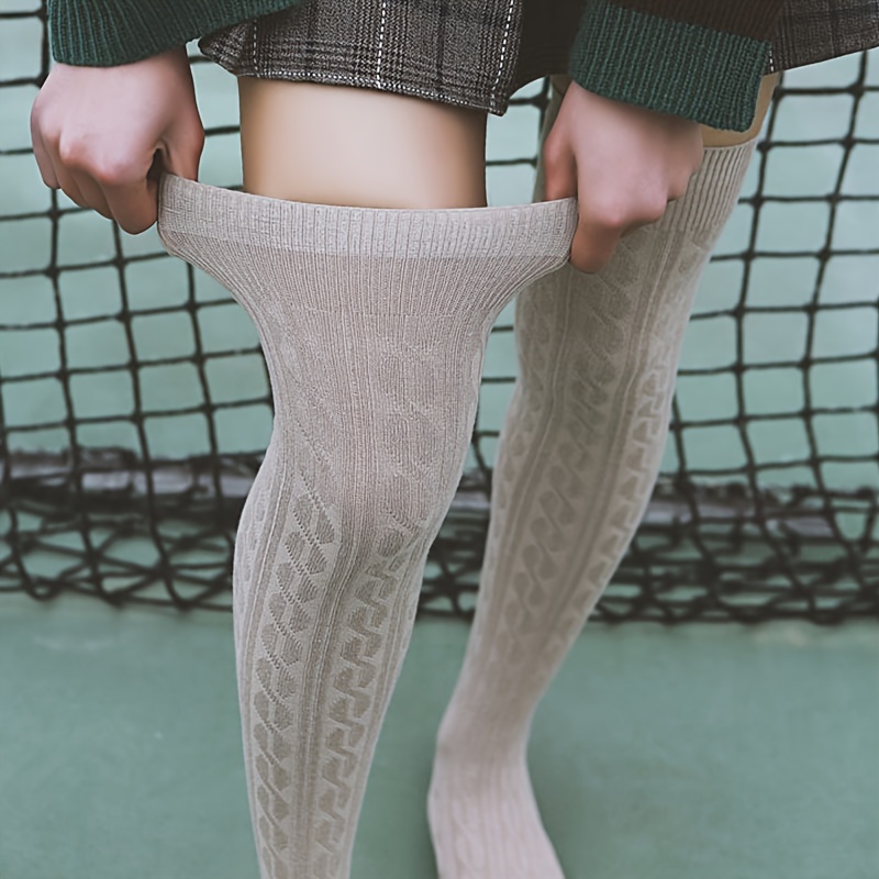 Cable Knitted Knee Socks Warm Stylish Knee Knit Socks Women - Temu Canada