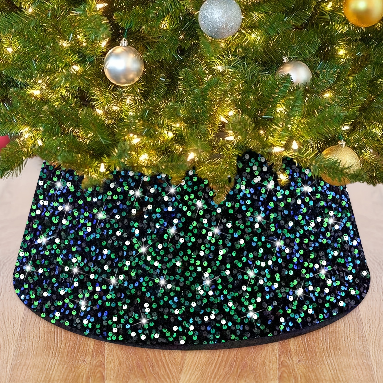 Sparkling Sequin Christmas Tree Collar,green And Black Christmas