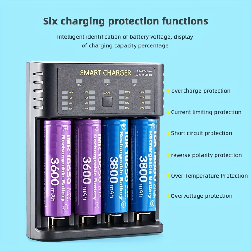 3.7V 18650 Chargeur Li-ion Batterie USB Charge Indépendante Portable 18350  16340 14500 Chargeur de Batterie Quatre Emplacements 