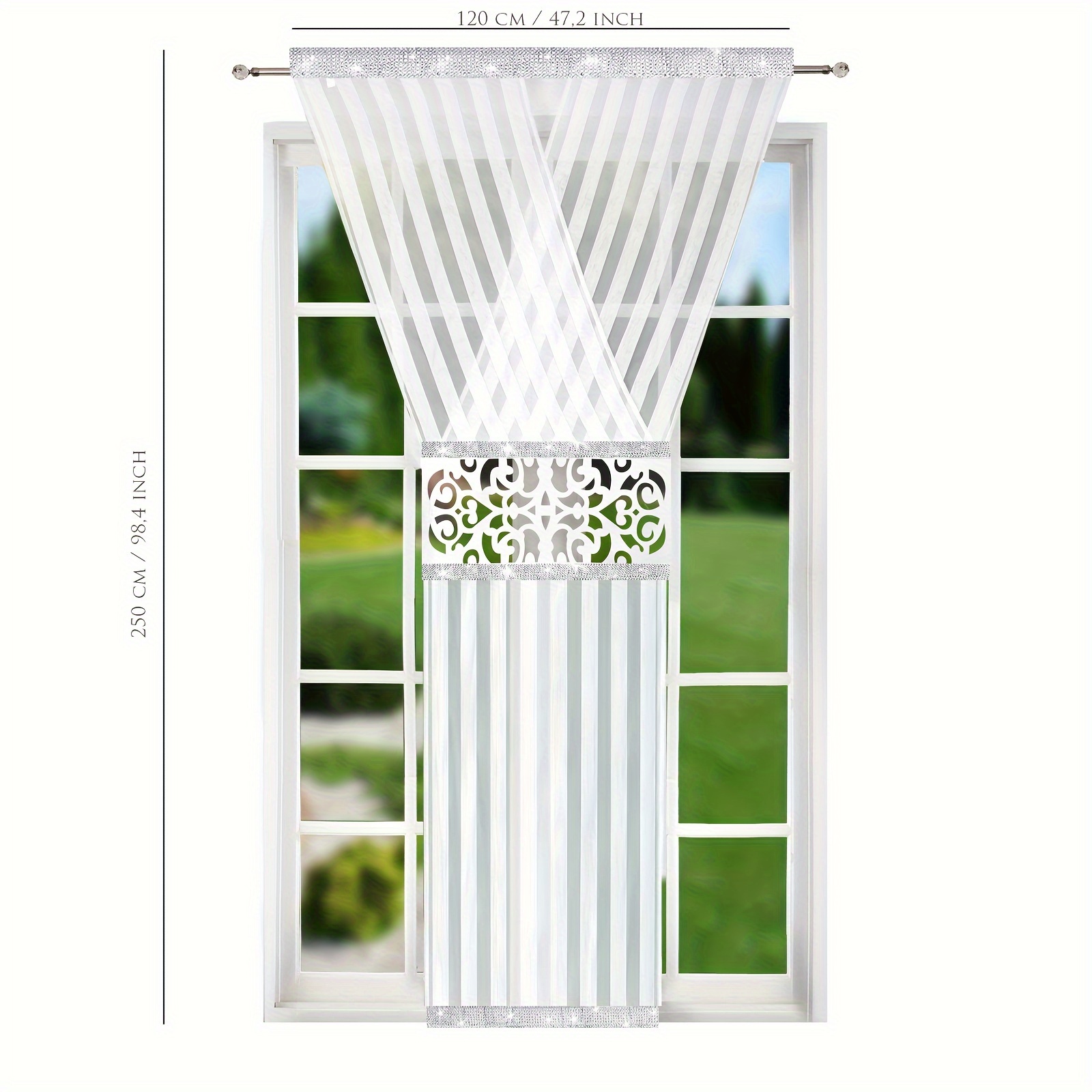 Image of Flying 1pc Western Sheer Bright Rhinestone Carved Curtain Strip Window Topper Living Room Bedroom Curtain