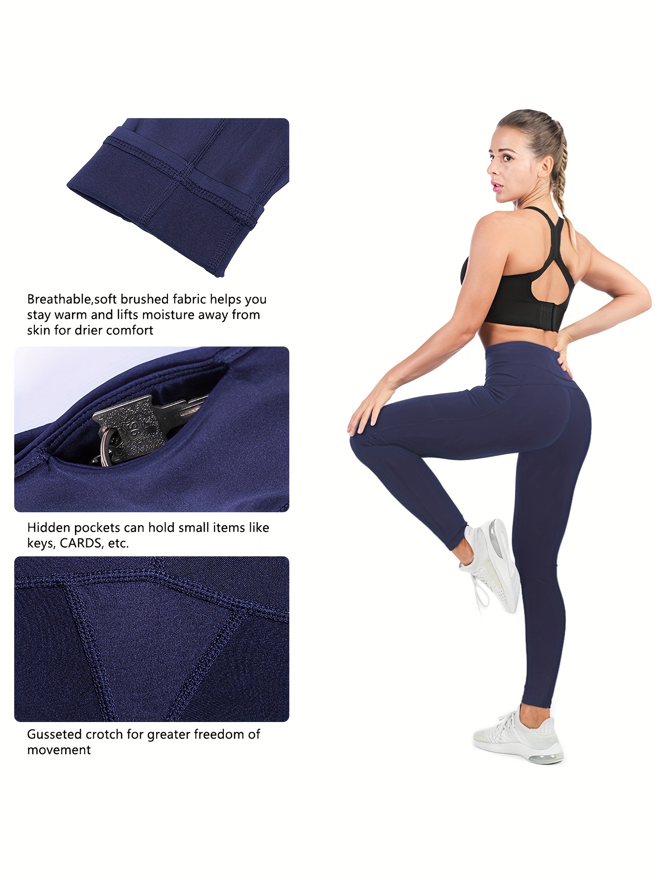 Women's Fleece Lined Yoga Leggings With Pockets, High Waisted Winter  Thermal Running Pants, Hiking Workout Tights