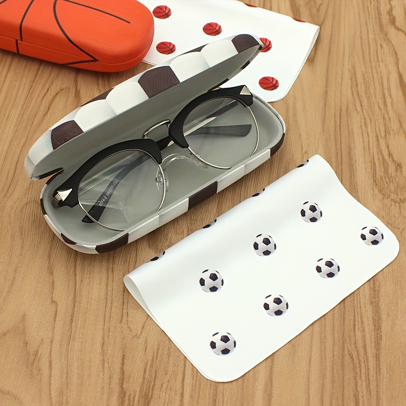 

Trendy Cute Unique Sports Theme Glasses Case & Cloth, Portable Sunglasses Storage Box, Basketball & Soccer Ball Styles, Simple Protective Container, Eyewear Accessories Gift For Men Women Students