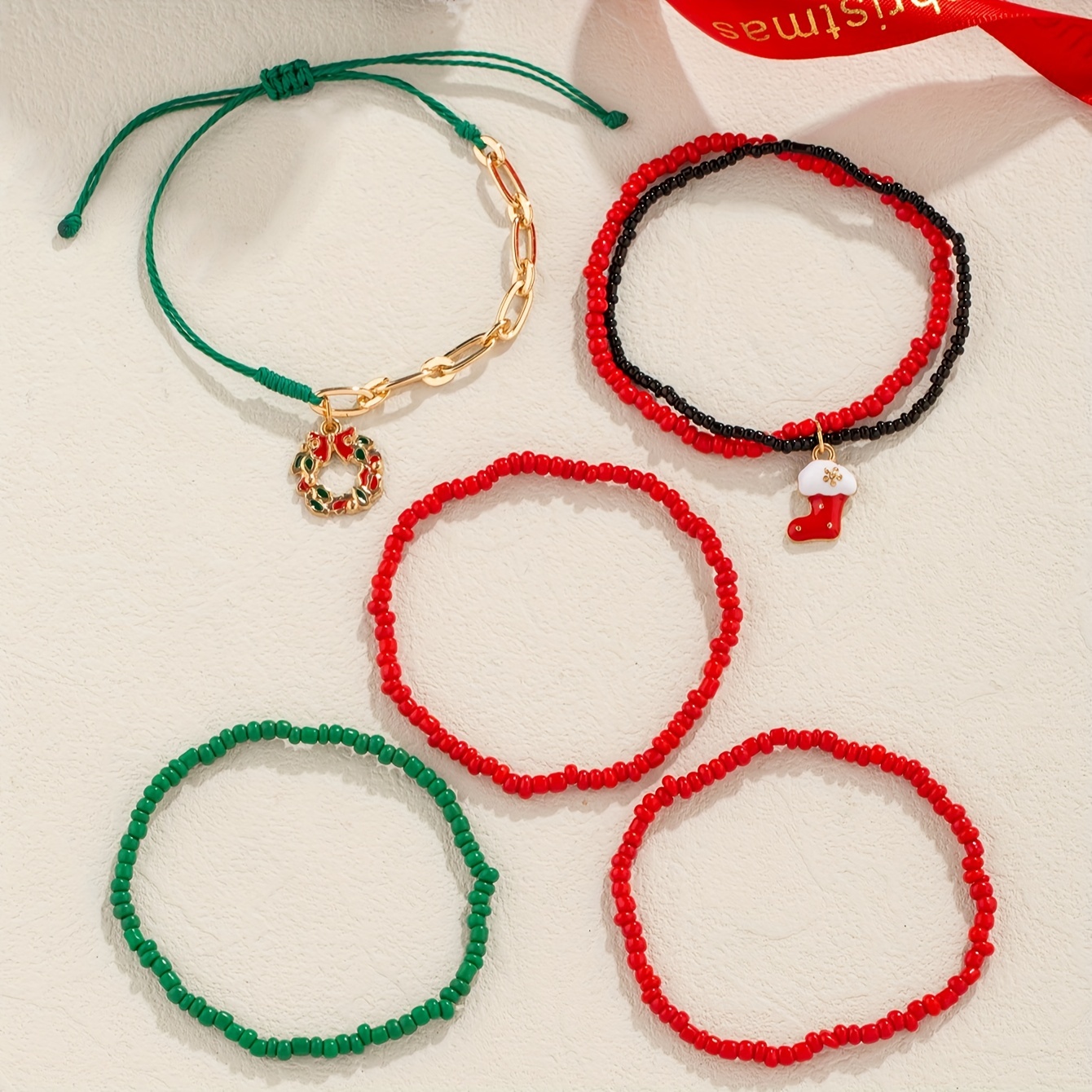 Diy Bracelet Set Christmas Theme Elements Glass Rice Beads - Temu