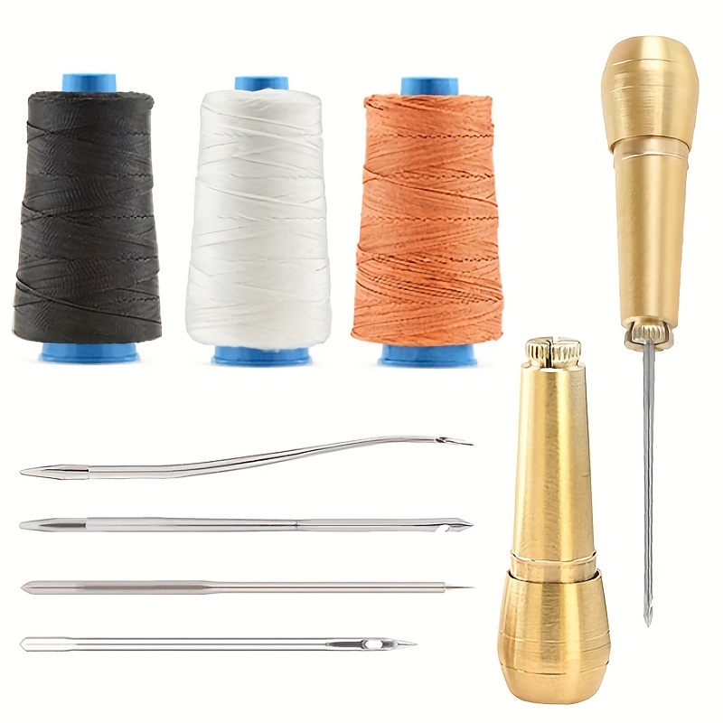 Wishlink Kit de costura de cuero, aguja e hilo encerado, lona de vela,  reparación pesada, herramientas de punzón de costura profesional